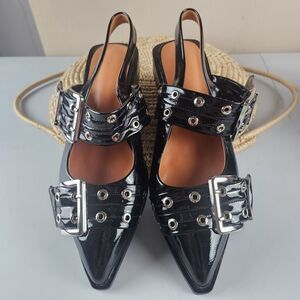 Stylish Black Flats with Silver Buckles
